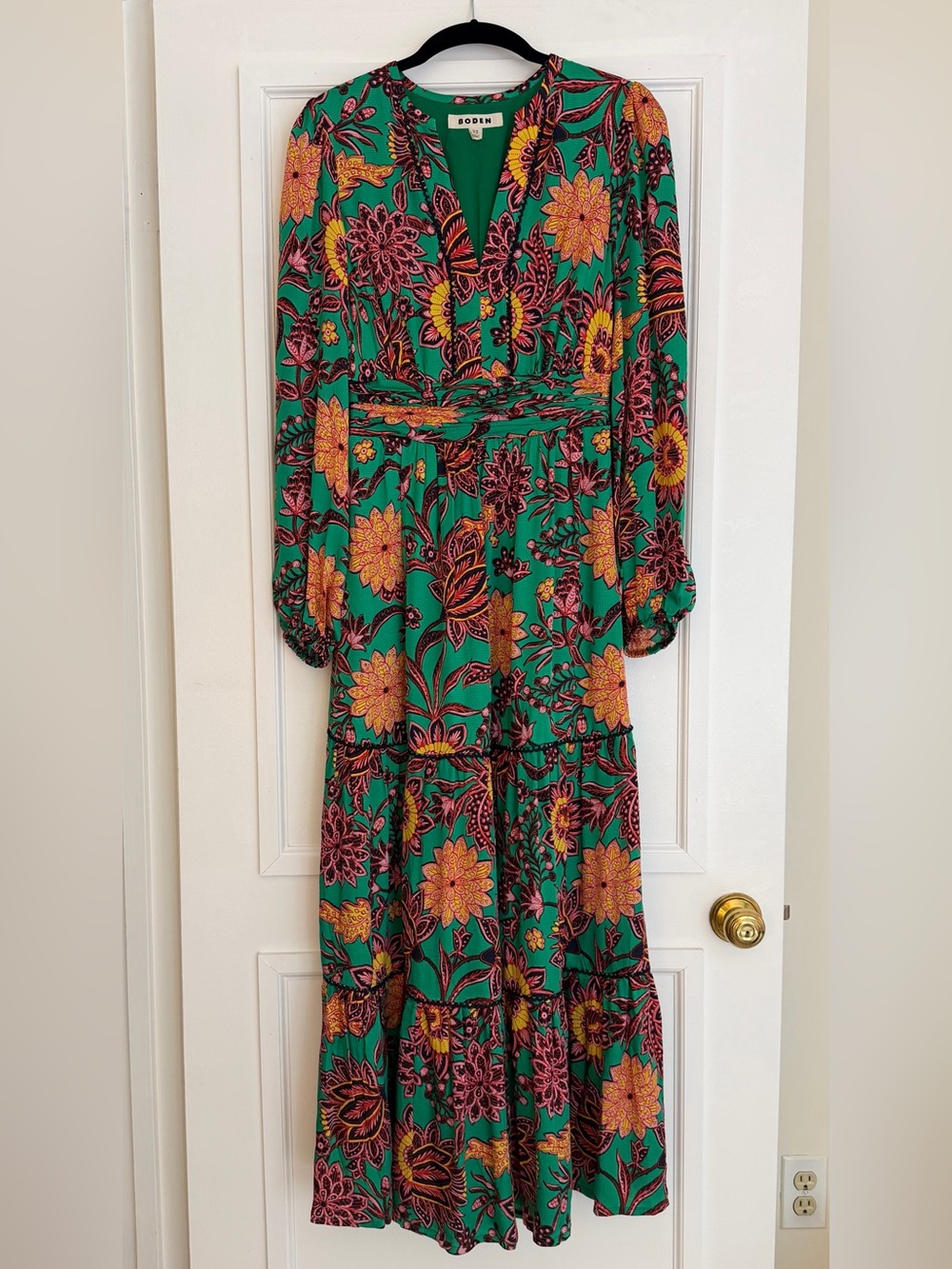 Boden Green Floral Maxi Dress with Paisley Pattern